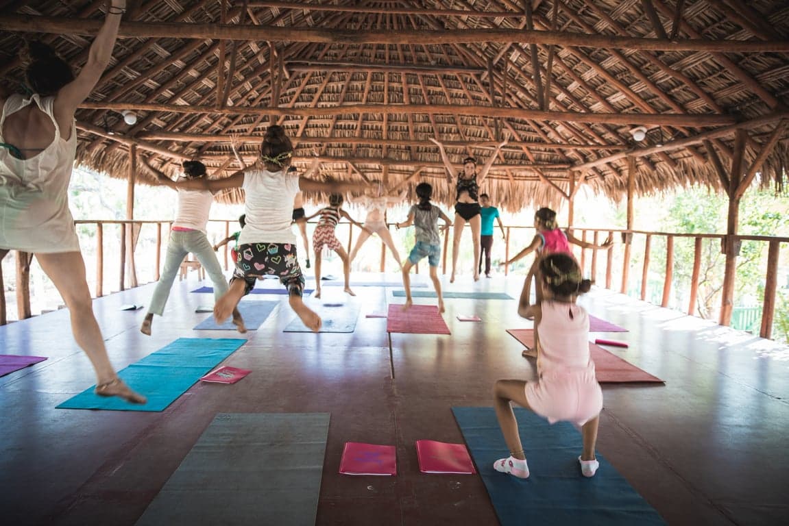 An open-air pavilion session in the tropics